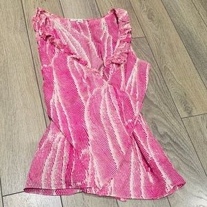 Banana Republic cotton/silk pink and white wrap sleeveless blouse